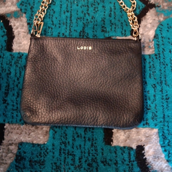 Lodis Black Pebble Leather Chain Strap Convertible Wristlet Purse - Picture 3 of 7